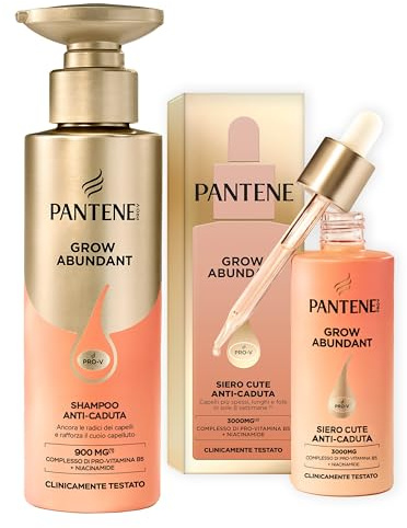 Pantene Set Shampoo + Siero Anti-Caduta Grow Abundant 60ml Riduce La Caduta Di Capelli Rafforzando l'Ancoraggio Alla Radice. Capelli Più Spessi, Lunghi E Folti In 8 Settimane