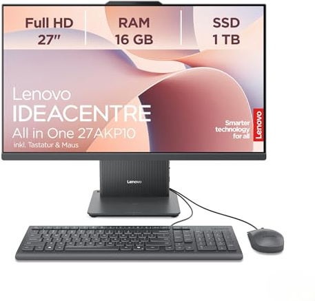 Lenovo IdeaCentre All-In-One | 27 FHD Display | Ryzen 7 250 |16GB | 1TB | All in One|27 Full HD Display|AMD Ryzen 7 250|16GB RAM|1TB SSD|Windows 11 |Grau|inkl. Maus und Tastatur| inkl. Webcam