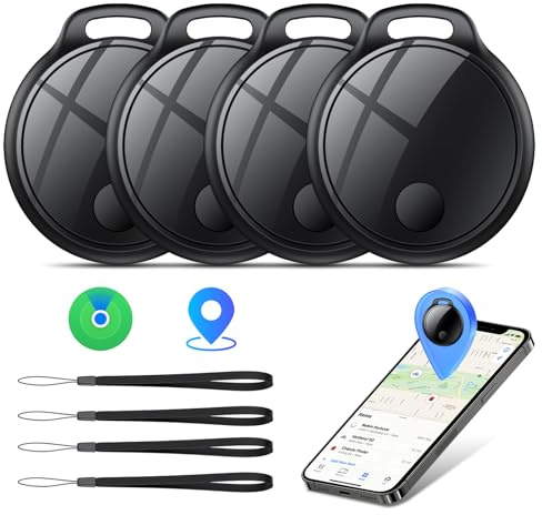 Air Tracker Tag 4-Pack: Tracker Item Finder For Apple Find My APP (iOS Only), 120dB Alarm Volume, Replaceable Battery, IP68 Waterproof, For Locate Keys, Luggage, Handbags, Wallets, Includes Lanyard.