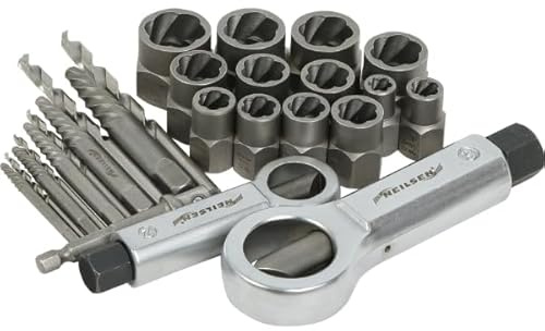 Neilsen CT7116 26pc Damaged and Stripped Screw Extractor Set - Twist Socket Extractors 10–19mm, 1/4–11/16in with Left Hand Extractors, Nut Splitters, Twist Drills & Drill Adaptor