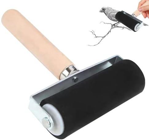 Generisch Juego de rollos de tinta de impresión: rayador profesional (1 unidad) con mango de madera | Rodillo artístico en forma de seta, herramientas de impresión de linóleo grandes y pequeñas