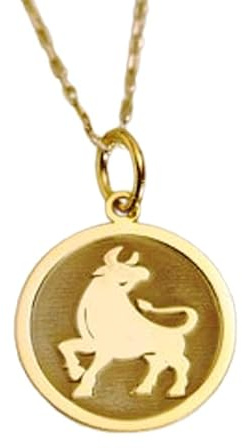Collar con colgante del signo zodiacal Tauro en relieve, hecho de plata de ley 925 con baño de oro, cadena de cable de 45 cm (18), dije redondo para joyería unisex hecha a mano | WW_EMBO_00696