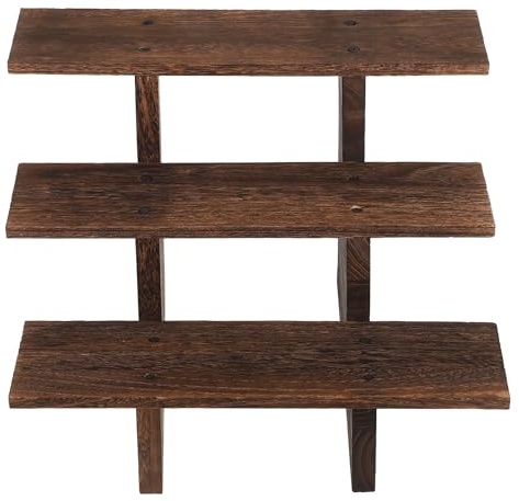 UKCOCO Wooden Display Stand Coffee Colour for Succulent Plants and Jewelry Robust Structure Three-tier Desktop Display Holder Suitable for Home and Office Decoration