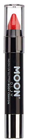 Moon Glow, Neon-UV-Glitzer-Gesichtsmalstift/Körperkreiden-Make-up für Gesicht und Körper, leuchtet hell unter UV-Beleuchtung (Rot, 1 Stück)