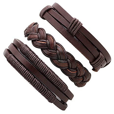 Thajaling 3 Pulsera de cuero trenzada Pulsera de cuerda trenzada Pulsera de amistad para hombre Mujer