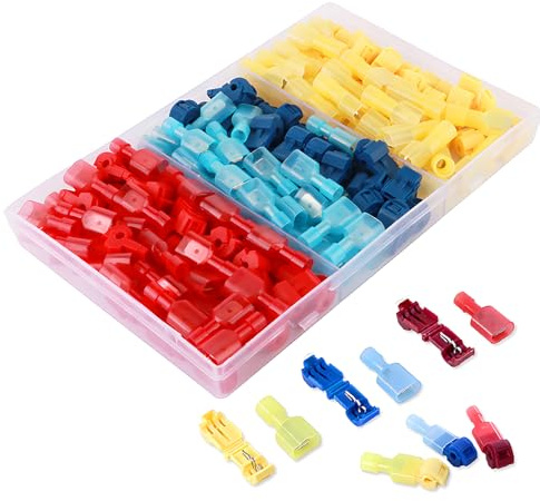 CESFONJER T Tap Connecteurs électriques | Assortiment de connecteurs sans soudure | Bornes de fil électrique à épissure rapide | Jaune 25 paires, bleu 30 paires, rouge 30 paires