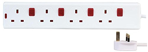 PRO ELEC 4‑Gang Individually Switched Extension Lead, 2m Cable, 13A, White – PELB1672