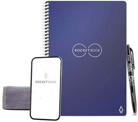 Rocketbook Lined Cahier de Note Effacable - Réutilisable Bloc Note Numerique, Notebook A5 Bleu, Carnet Spirale de Notes Ligné, Stylo Effacables Pilot Frixion Inclus, Gadget Insolite Utile