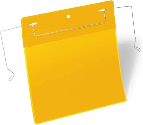 Durable Drahtbügeltasche A5 quer, Packung à 50 Stück, Gelb, 175204 | Kennzeichnungstasche für Gitterboxen, mit Schutzklappe, Polypropylen, scannertauglich, 210 x 148 mm