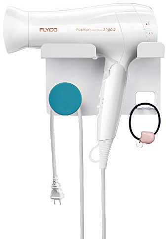 AKLVBL Hair Dryer Stand Holder Wall Mounted, New Upgrade Punching Or Nails-Free Glue Two Ways Blow Dryer Holder Rack Organizer for Dyson Supersonic Hair Dryer(White+Blue)