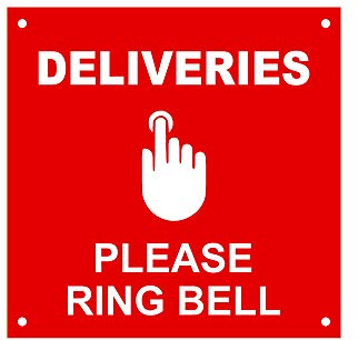 Hinweisschild mit englischem Text LIVERIES Please Ring Bell Entrance Notice Sign – Wasserdichtes Acrylbohrlöcher (rot)