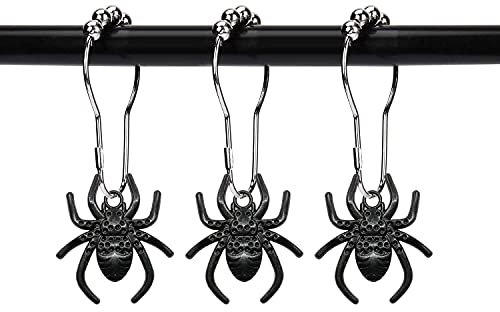 ZILucky 12 Stück Spinne Duschvorhang Haken Ringe Halloween Bad Dekor Party Dekoration Edelstahl rostfrei (schwarz)