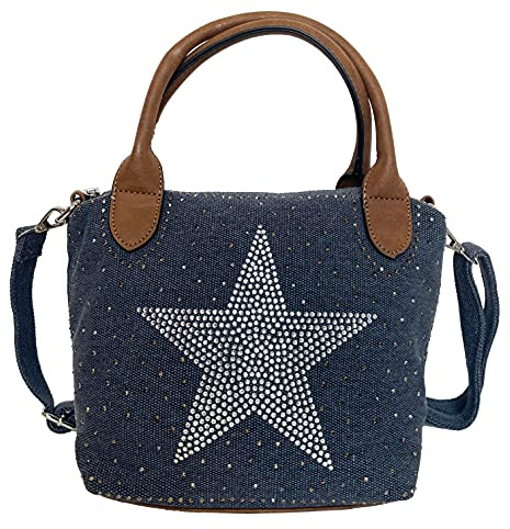 STERN Strass Glitzer Small Star Damen kleine Tasche Canvas Stoff Fashion Henkeltasche Schultertasche Stofftasche Mini Mädchen