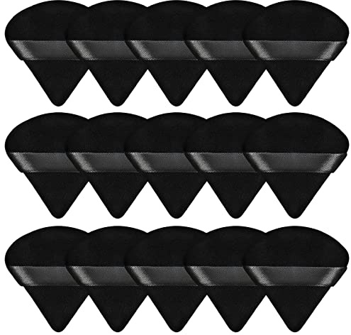 Pimoys 15 Pieces Powder Puff Triangle Makeup Sponge Setting Powder Puffs for Loose Powder Velour Puff for Face Exquisite Makeup Eyes Contouring, Blender Sponge Beauty Makeup Tool(Black)