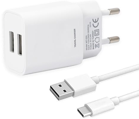 LEYF 2-Port USB Ladegerät 12W und USB A auf Type-c Ladekabel (1m), Schnellladegerät, Netzteil, Reiseladegerät, Power Adapter, Kompatibel