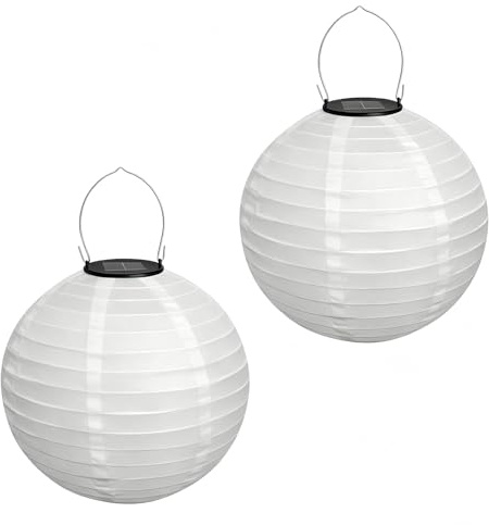 Lampions Solar Außen,Himmel 2 Stücke Solar LED Laterne Wasserdicht Nylon Hängende Gartenlaterne 25cm Solar Beleuchtung für Garten, Hof, Terrasse, Hochzeit, Halloween Fest Deko (Weiß)