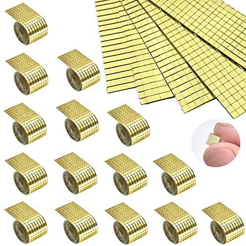 Lot de 7 200 carreaux de mosaïque carrés autocollants en verre véritable pour loisirs créatifs, argenté, or rose, 15 feuilles (doré)