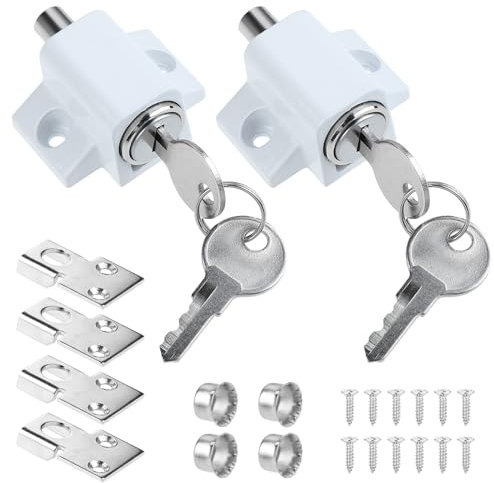 WiMas 2PCS Sliding Patio Lock Sliding Patio Door Catches Set Security Lock Window and Patio Door Window Bolt Sliding Security Locking Bolts with Keys, White