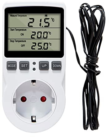 Termostat uttag temperaturregulator temperaturbrytare uttagstermostat: 230 V termostatuttag med givare, värmekylning temperaturbrytare för Greenhouses, akvarium, värme, kylning