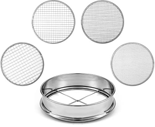 Bodensieb Garten Gartensieb, mit 20 cm/7,9 Zoll Edelstahl Siebpfanne und 3/6/9/12 mm Maschenweite, Bodensieb Set Garden Sieve