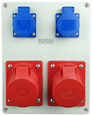 RoadEu - Quadro Elettrico Distributore di corrente 2x 16A 5P CEE con 2X 230V Schuko. Distributore di corrente da cantiere 16A, Ideale per il garage, il capannone o la fabbrica