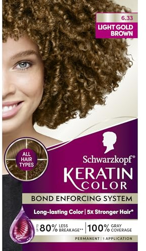 Schwarzkopf Keratin Permanent Hair Dye Cream, 6.33 Light Gold Brown, Professional Quality Color for Up to 100% Gray Coverage, Bond Enforcing System