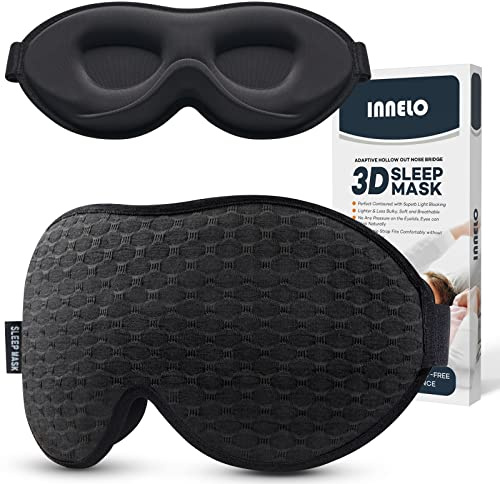 INNELO Sleep Mask, 2024 Soft Comfortable Light Blocking Eye Mask for Sleeping for Men Women, 3D Contoured Breathable Sleeping Mask No Pressure for Sleeping Travel Nap Insomnia (Black)