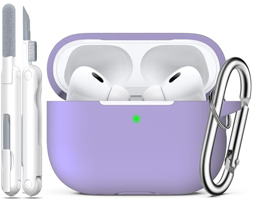 R-fun Kompatibel mit AirPods Pro 2 Hülle mit Reinigungsset, Vollschutzsilikon für Apple AirPods Pro 2023/2022/2019 Ladecase[LED anteriore visibile], Bananenviolett