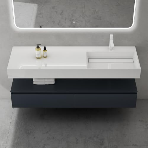 doporro Mobile Bagno Sospeso Mobile Sottolavabo 150 cm con Lavabo Integrato | Antracite, Lavabo Bianco, UP F029 Colossum12-1500R