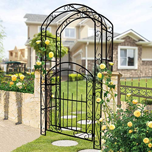 Gartenbogen aus Metall Gartenbogen mit Tür, 84,6 hoch x 45,3 breit, stereoskopische Gartenlaube aus Metall, schmiedeeiserner dekorativer Außeneingangsbereich, Partydekoration für Hochzeiten, Quince