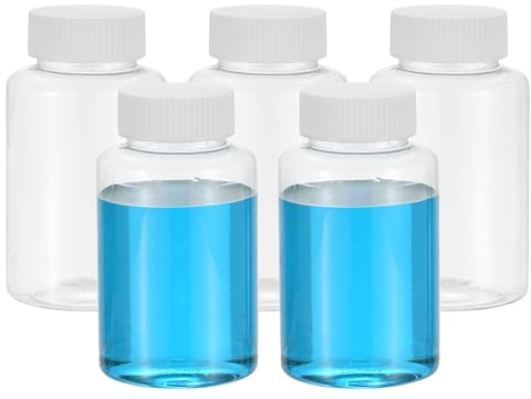 PATIKIL 5 Stück 150 ml Kunststoff Flasche, PET Weithalsflasche Rundflaschen mit Schraubverschluss für die Lagerung von Laborwasser, Pillenflaschen Wasserprobenflaschen, transparent