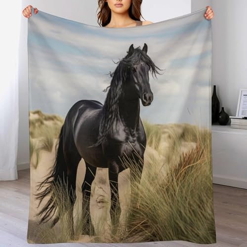 Pferd Decke Flauschig, Super Warme Decke, Hochwertige Wohndecke, Weich & Komfort Flannel Decke, Wolldecke, Sofadecke, Fleecedecke, Tagesdecke（100×130cm）
