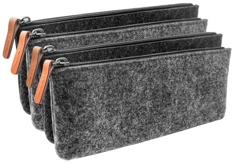 TTQiAnJ 4 Stück Filz Bleistift Etui,Multifunktions Briefpapier Beutel,für Stifte Bleistifte Leuchtmarker Andere Büro Schulbedarf 8,2 x 3,5 Zoll,Schwarz,Grau