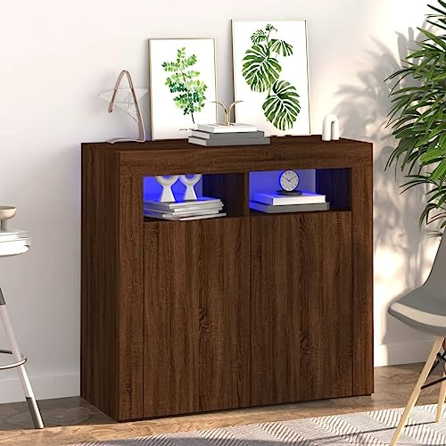 TJROO Vitrine mit Türen, 80 x 35 x 75 cm, Ausstellungsschrank für Wohnzimmer, hohe Aufbewahrungsbox, Schrank mit Türen, Holz, Eiche, Braun