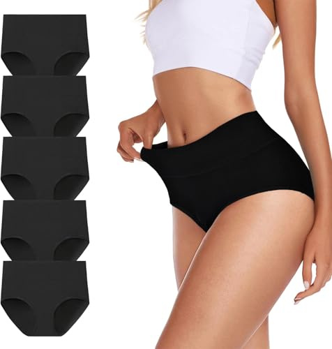 TDONE Unterhosen Damen Hohe Taille Stretch Baumwolle Atmungsaktives Hipster Weich Panties Bauchweg Unterwäsche Slips für Frauen 5er Pack
