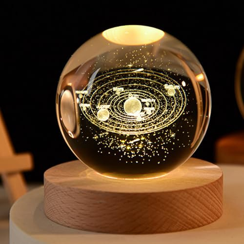 YuchiFa Esfera Happyhaves, Esfera de iluminación Happyhaves, Esferas de estrellas relajantes Happyhaves La galaxia, Saturno y la Luna, Sistema solar 3D Bola de cristal Luz nocturna (#10,8cm/3.15in)