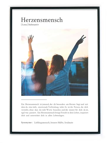 4one Pictures Herzensmensch Definition Poster mit Foto – Personalisiertes Geschenk zum Geburtstag, Weihnachten. Liebevolle Worte & Foto hochladen für Freunde & Partner (Herzensmensch)