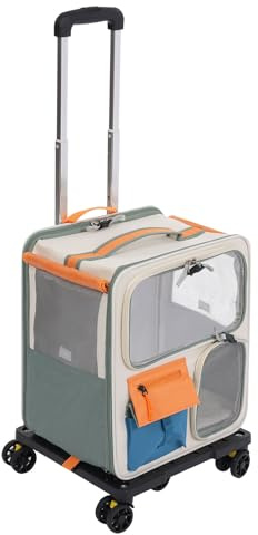 Rollende Transportbox Haustiere, Katzentransportrucksack Tiertransporter mit Rädern, für Reisen, Wanderungen, Spaziergänge, Camping 37 * 27 * 42cm