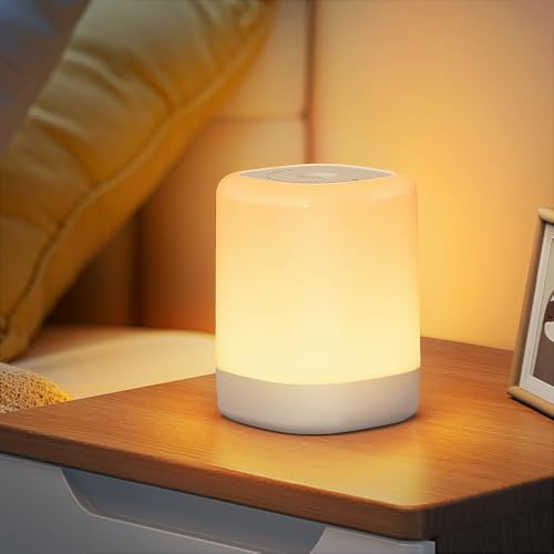 NIBSHOOM Lampe de Chevet Tactile, LED Veilleuse Enfant avec 2 Lumières Chaudes et 256 Couleurs RGB, Rechargeable, Minuterie et Fonction Mémoire, Petite Lampe Chevet Sans Fil pour Chambre