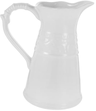Cabilock Vase Pichet en Céramique Style Campagnard 20 Cm Blanc Décoratif pour Fleurs Séchées Et Fraîches Décoration Intérieure Salon Salle à Manger