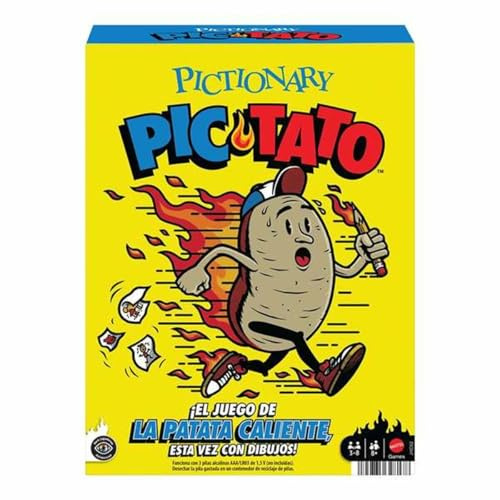 Mattel Games Pictionary Pic-Tato Juego de la patata caliente, juguete familiar para niños, niñas y adultos que habla y reproduce música, noches de juegos, incluye pistas en español, JHC62
