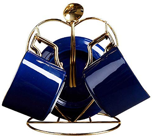 WOTZOV Juego de Tazas de té y café de Porcelana con Soporte de exhibición Juego de 2 Tazas de Porcelana