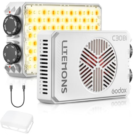GODOX LITEMONS C30Bi LED Video Light 30W Bi-color 2800K-6500K CRI 94+ TLCI 96+ 2200Lux @1m 5600K