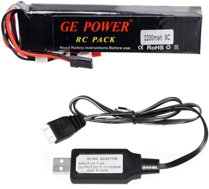 Yangers 11.1V 2200mAh 3S Lipo Akku JST JR FUTABA Stecker Servo Stecker 8C mit USB Ladegerät Set Geeignet für Radiolink AT9 AT10 T8FB WFLY WFT09 Walkera DEVO7 Flysky Transmitter