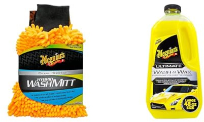 Meguiar's X210200EU Hybrid Mikrofaser-Waschhandschuh, Schwarz – Inklusive Ultimate Autoshampoo & Wachs