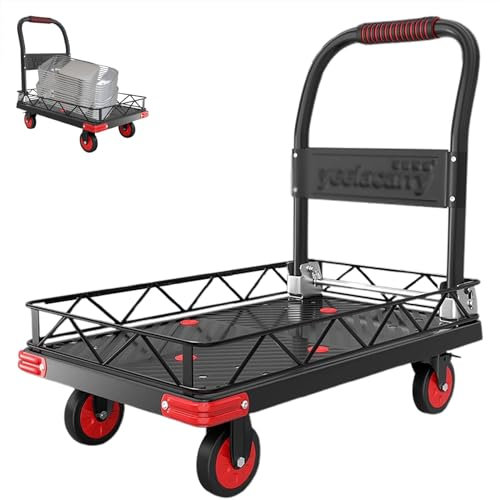 Porta Sedie Pieghevoli Carrello con Piattaforma e Sedie Pieghevoli, Carrello Portasedie Impilabile, Carrello a Mano per Traslochi, Magazzino, Carrello a Spinta Salvaspazio, Traslocatori di Mobili con