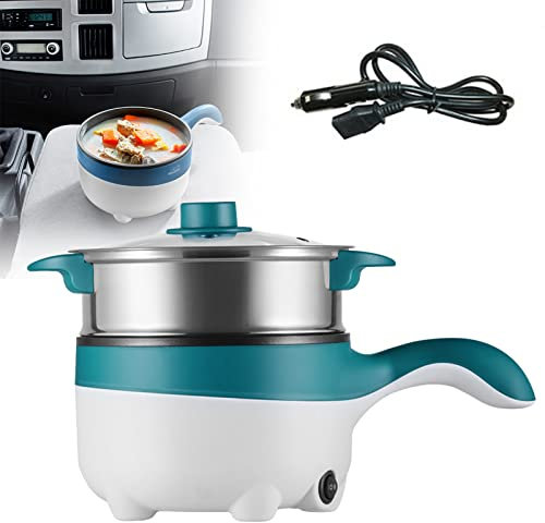 Sartén eléctrica portátil con vaporizador, mini olla antiadherente para viajes en coche, perfecta para pasta, fideos y mucho más