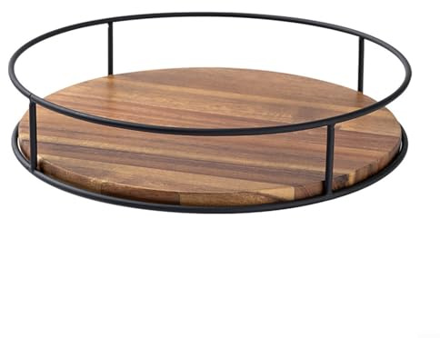 Lazy Susan Drehteller-Organizer, 360° drehbares Gewürzregal, rundes Eichenholz, Küchenaufbewahrung für Arbeitsplatte, Esstisch, Büro, Gewürzhalter im Bauernhaus-Stil, 22,5 x 5,5 cm, Braun