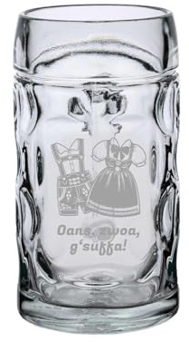 LUXENTU ISAR Bierkrug mit Gravur, Trachtenmode, 0,5 l, 1 Stück | Personalisiertes Bierseidel zum Geburtstag mit Volksfest-Motiv für Bierliebhaber, spülmaschinenfest