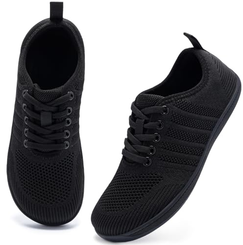 Barefoot Shoes Womens Trainers Wide Fit Walking Trail Running Sneakers | Wide Toe Box | Lightweight and Breathable Black UK 6